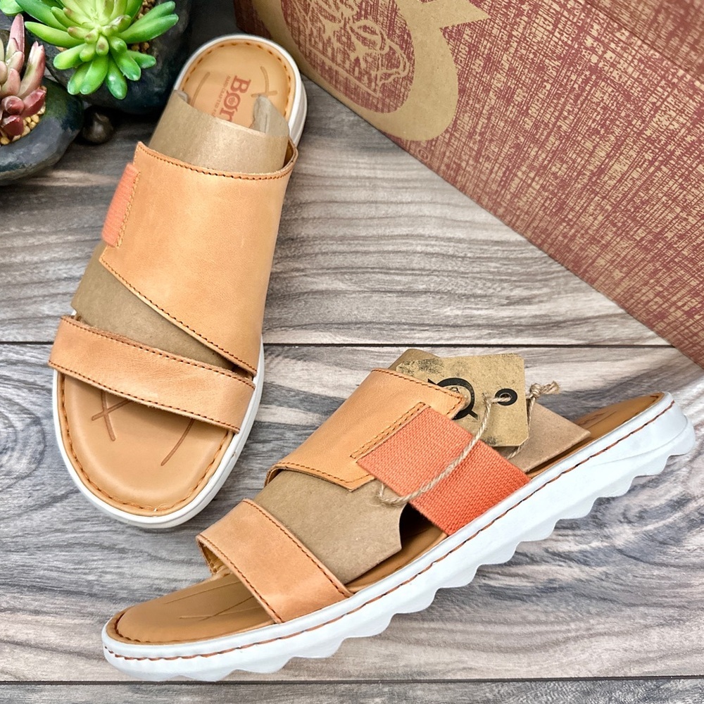 NIB Born Oceana Leather Slide Sandal Orange